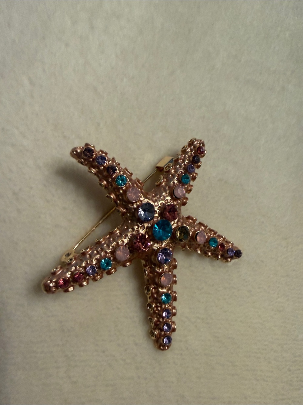 Gold-Tone Starfish Brooch with Multicolor Crystals